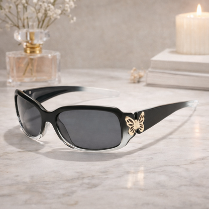 Chic Retro Wraparound Sunglasses for Women – Polarized UV400 Protection with Elegant Butterfly Accents