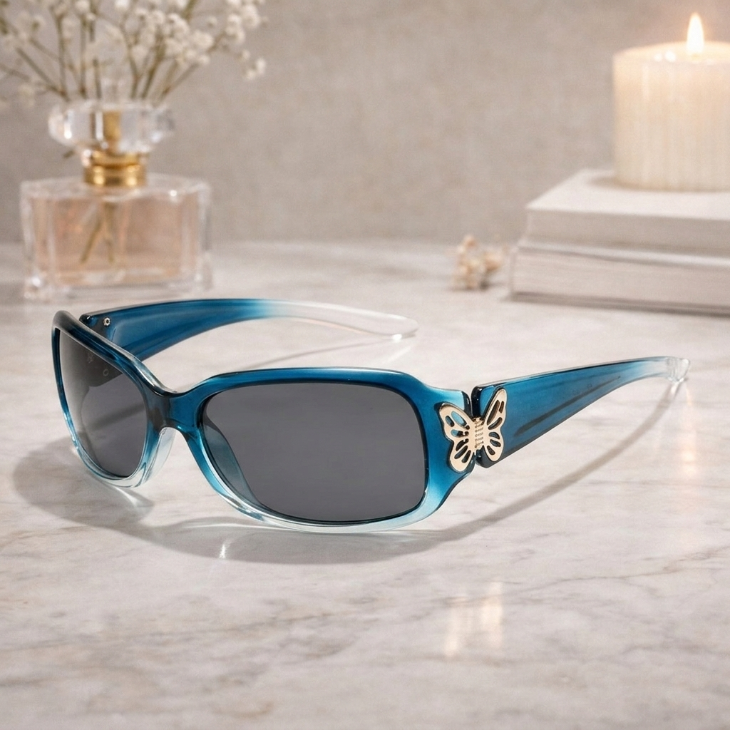 Chic Retro Wraparound Sunglasses for Women – Polarized UV400 Protection with Elegant Butterfly Accents