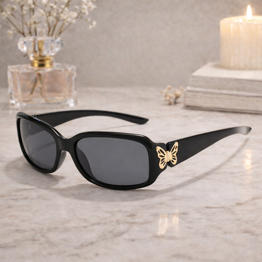 Chic Retro Wraparound Sunglasses for Women – Polarized UV400 Protection with Elegant Butterfly Accents