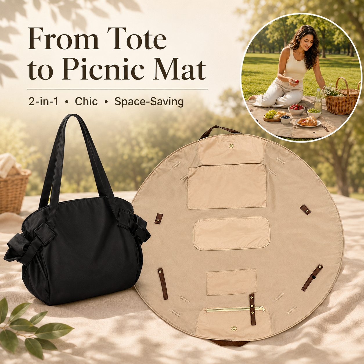 Women's Durable Canvas Tote Reusable Bag - 2-in-1 Collapsible