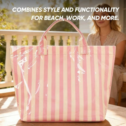 👜Striped Canvas Tote Bag – Everyday Chic & Spacious Carryall