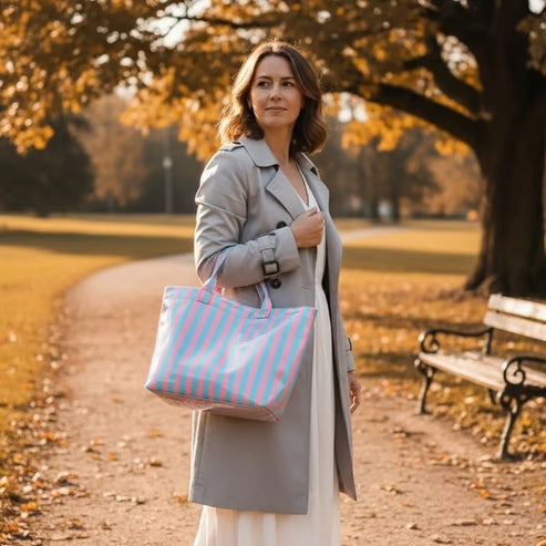 👜Striped Canvas Tote Bag – Everyday Chic & Spacious Carryall