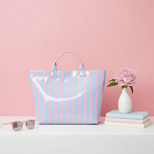 👜Striped Canvas Tote Bag – Everyday Chic & Spacious Carryall