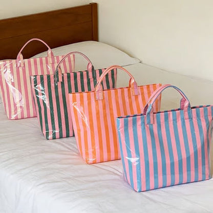 👜Striped Canvas Tote Bag – Everyday Chic & Spacious Carryall