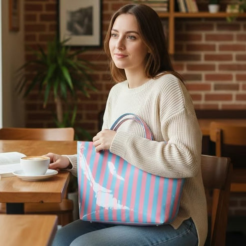 👜Striped Canvas Tote Bag – Everyday Chic & Spacious Carryall