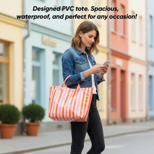 👜Striped Canvas Tote Bag – Everyday Chic & Spacious Carryall