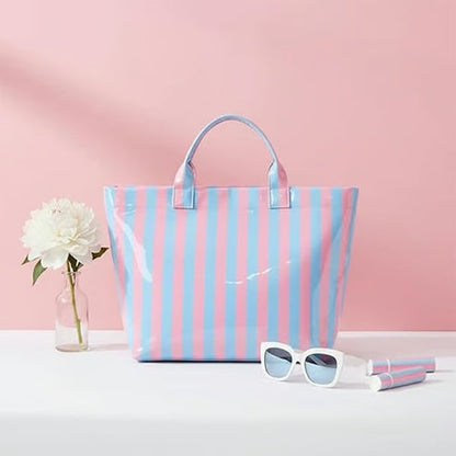 👜Striped Canvas Tote Bag – Everyday Chic & Spacious Carryall