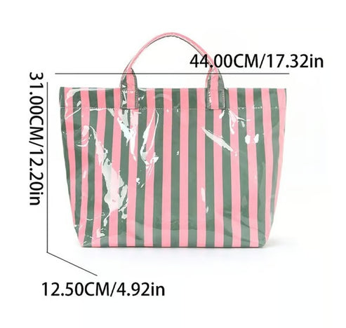 👜Striped Canvas Tote Bag – Everyday Chic & Spacious Carryall